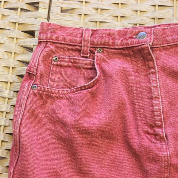 Vintage Faded Red Denim Skirt | 28" W | - Picture 2 of 4